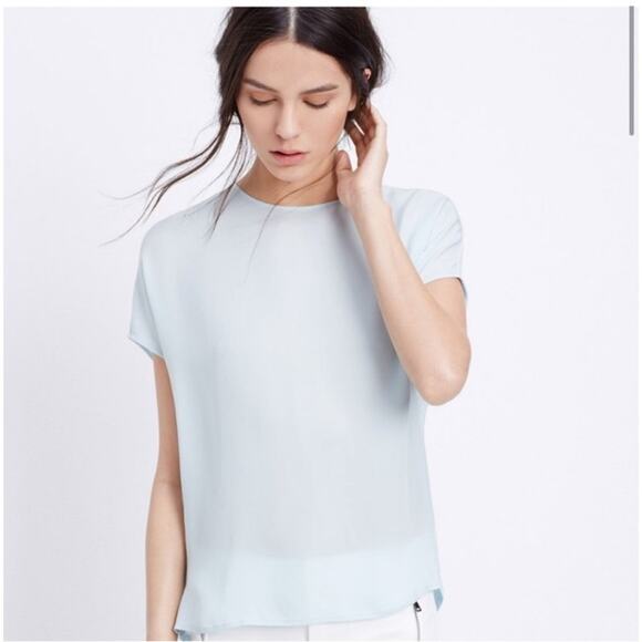 Vince Women's Linen & Silk with Leather Trim Light Blue Casual Shirt, Size XS - Picture 14 of 14